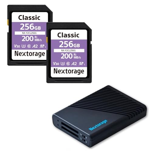 Nextorage 日本メーカー UHS-I SDカード256GB NX-F2CL256G 2枚組 + USB 10Gbps (USB3.2 Gen2) Type-C ライトプロテクトスイッチ搭載 カードリーダー NX-DF1CL セット DRW-2PF2CL256G ネクストレージ