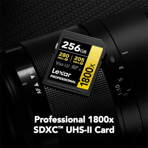 Lexar 256GB プロフェッショナル 1800x UHS-II SDXCメモリーカード(ゴールドシリーズ)。