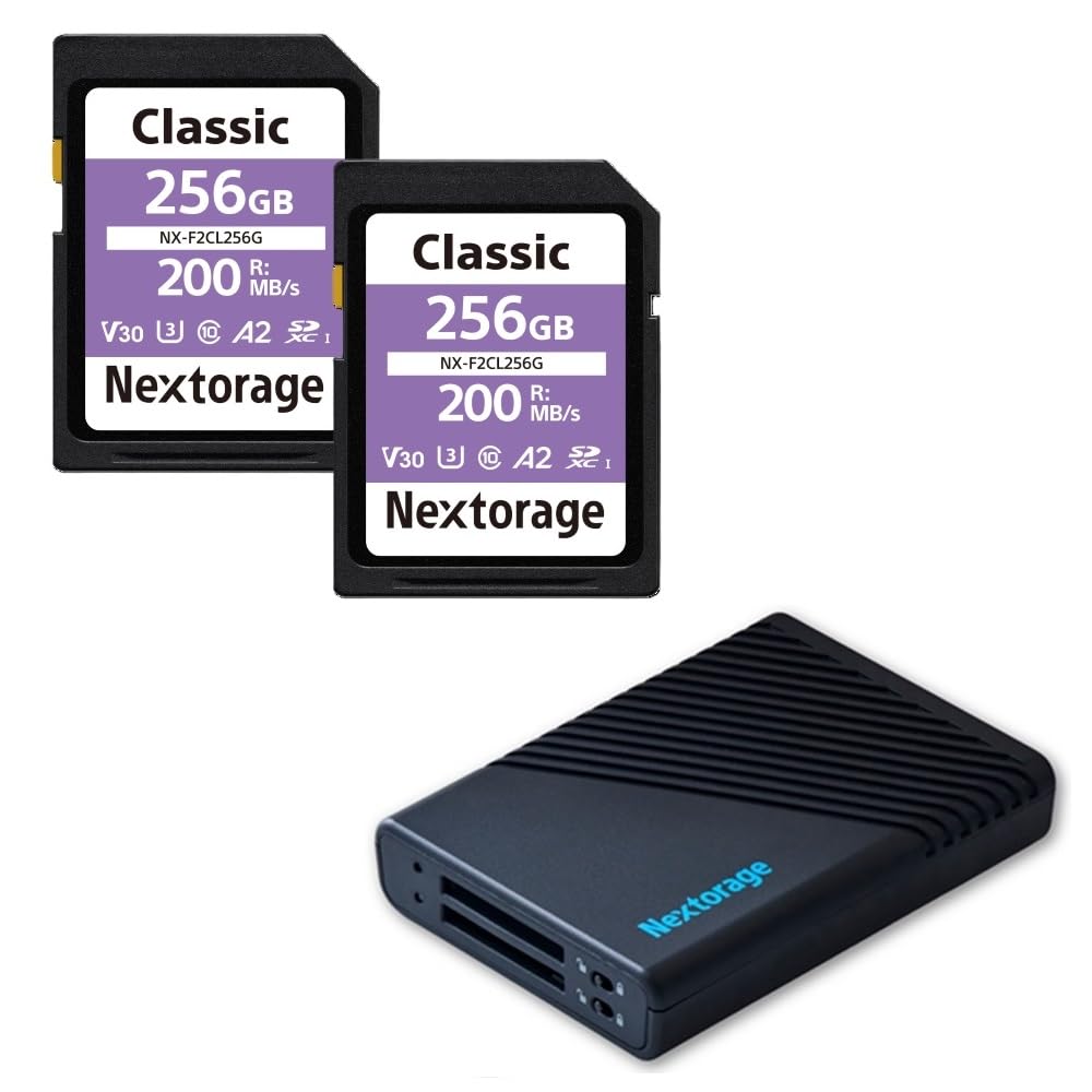 Nextorage 日本メーカー UHS-I SDカード256GB NX-F2CL256G 2枚組 + USB 10Gbps (USB3.2 Gen2) Type-C ライトプロテクトスイッチ搭載 カードリーダー NX-DF1CL セット DRW-2PF2CL256G ネクストレージ