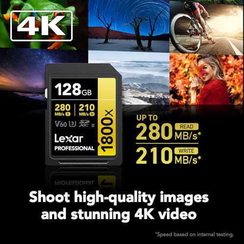 Lexar SDカード Professional 1800x SDXCカード 最大読込280MB/秒 書込210MB/秒 UHS-II Class 10 U3 V60 4K Ultra HD 動画撮影 国内正規品 (128GB) LSD1800128G-BNNNG